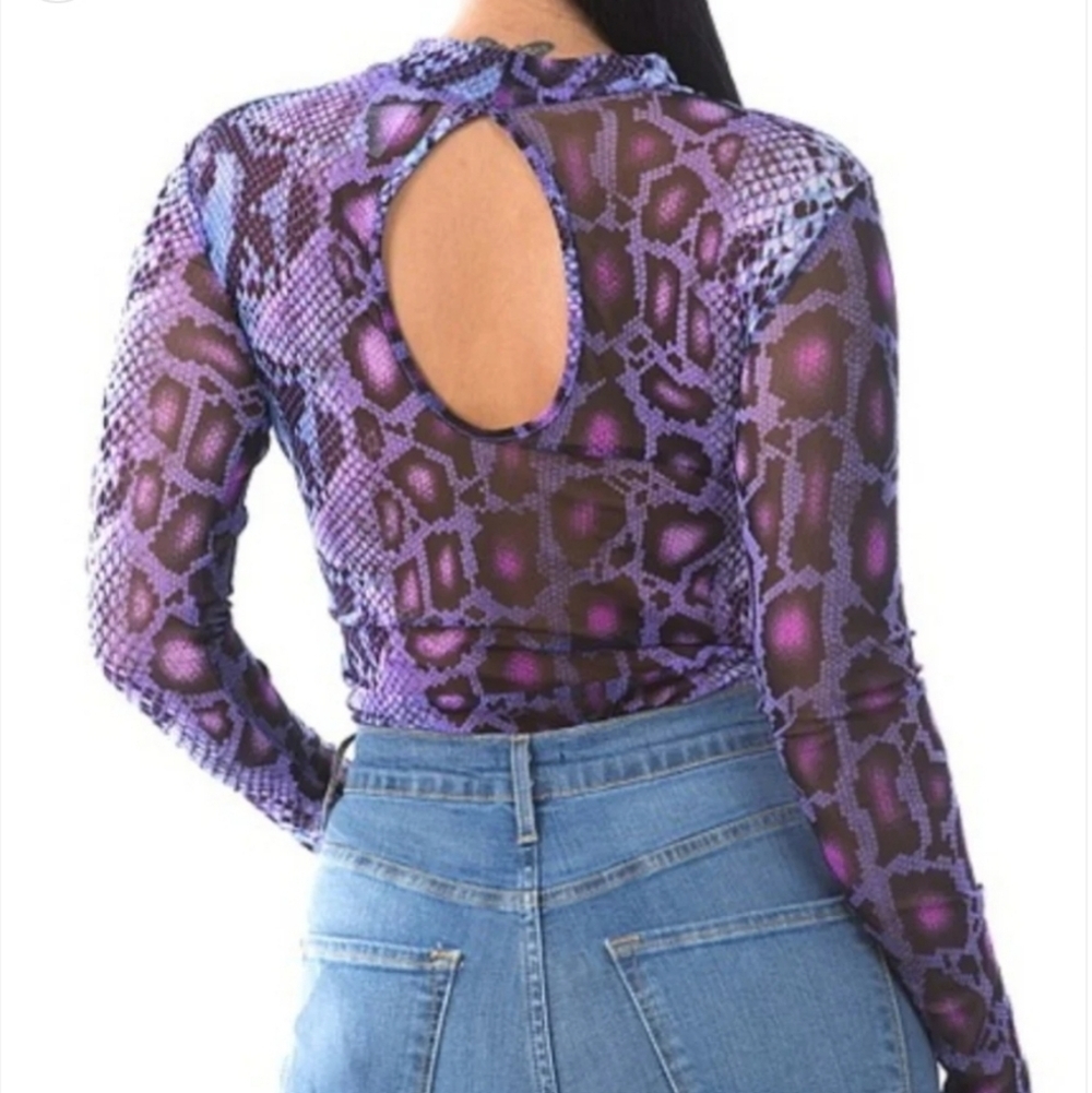Bodysuit Sheer & Mesh fabric - Multi color snake skin print / New no tags - Picture 3 of 4
